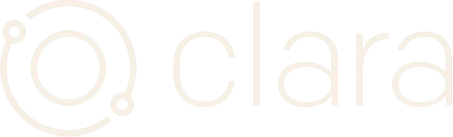 The word "clara" displayed in light beige text with circular design elements.